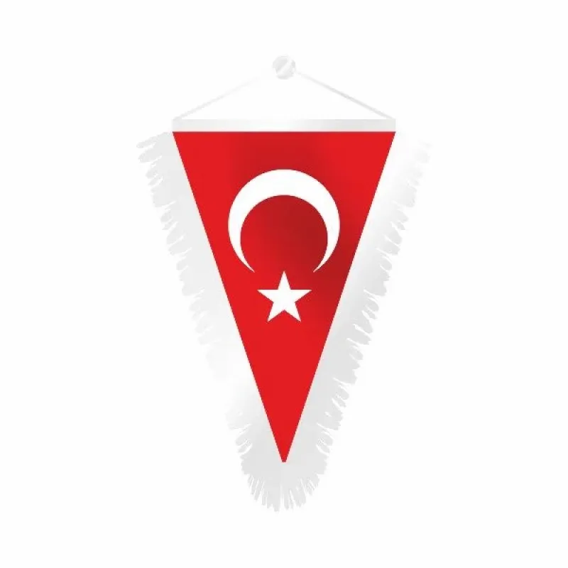 Üçgen Takdim Beyaz ve Altın Saçaklı Bayrak